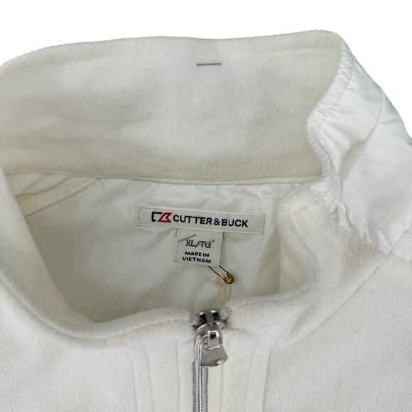 Cutter & Buck White Fleece Ruched Satin Sides Braves Zip Sweatshirt Jacket XL - Picture 4 of 7